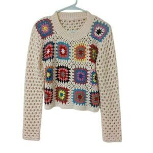 Crochet Style Patchwork Sweater S Debut Long Sleeve